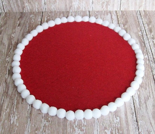 Red Circle With Pom-Pom Trim