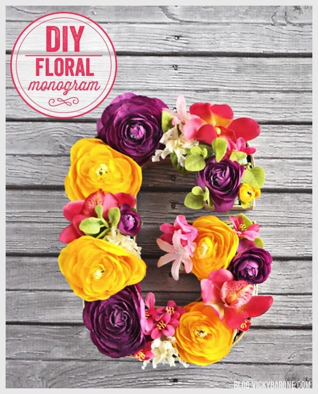 Yellow Purple Floral Monogram