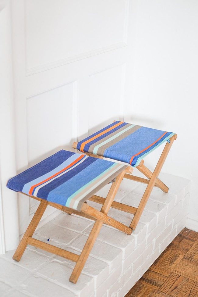 Striped Fabric Wooden Stools