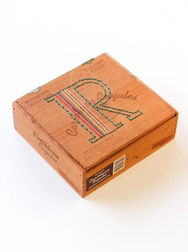 Embroidered R On Wood Box