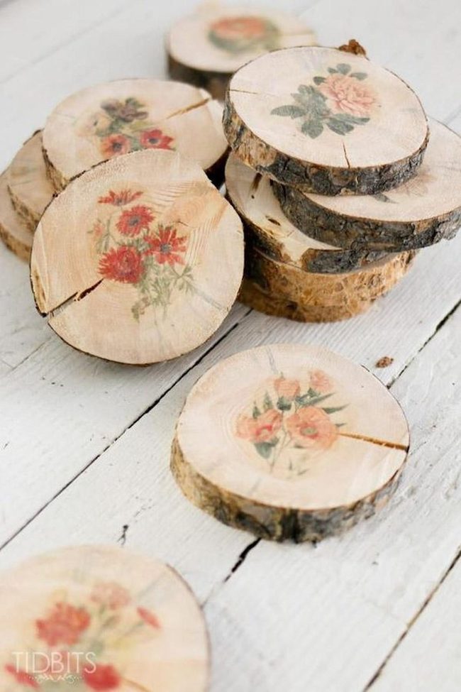 Hand-Painted Flowers On Wood Rounds