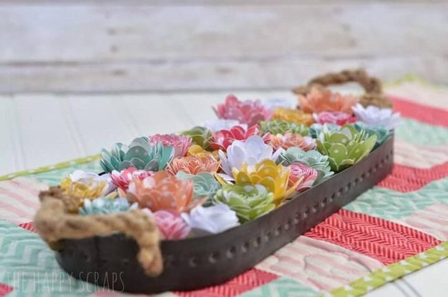 Faux Flowers Metal Tray