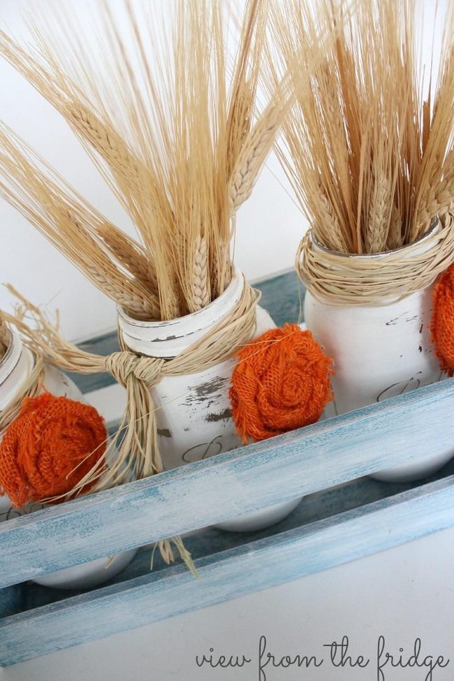 Orange Knitted Flowers Farmhouse Jars