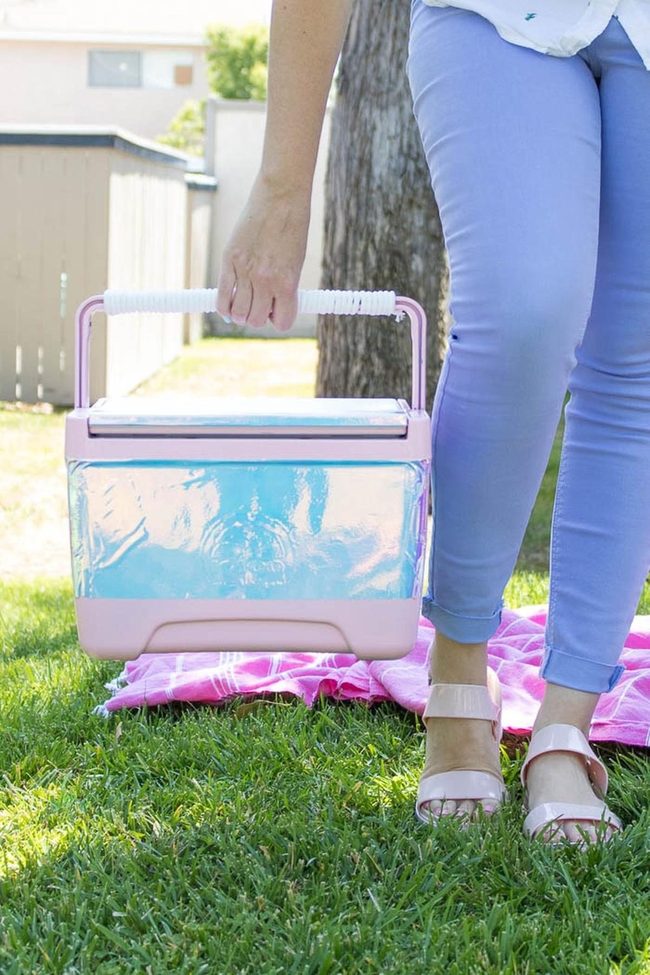 Light Blue Cooler With Pink Trim