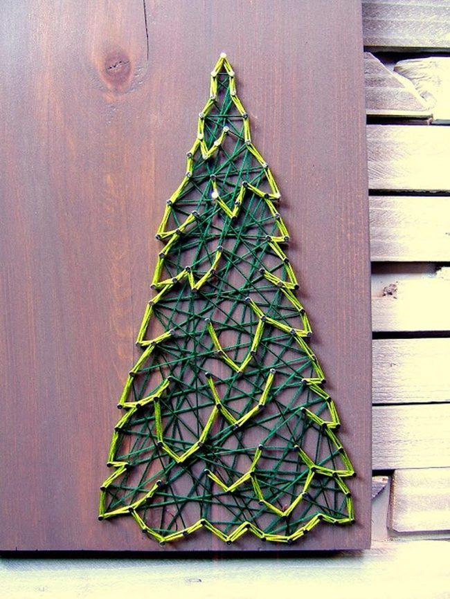 Green String Tree On Wood
