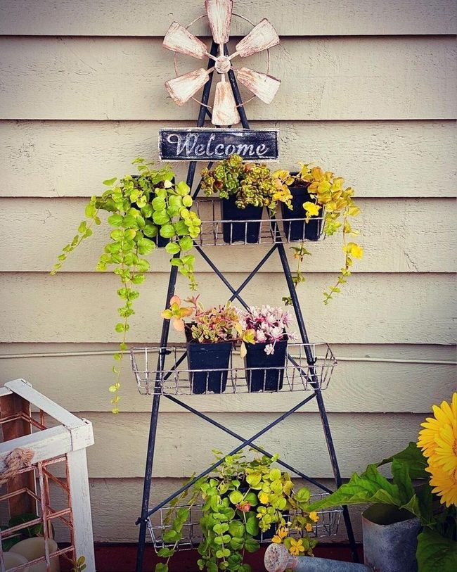 Tiered Plant Stand With Windmill Propeller