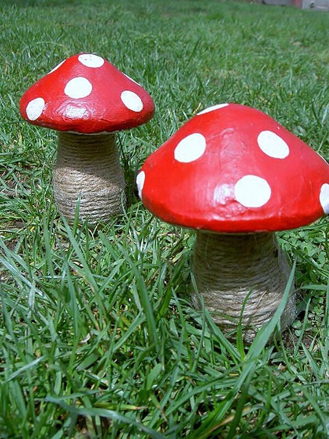 Oversized Jute Mushrooms Garden Art