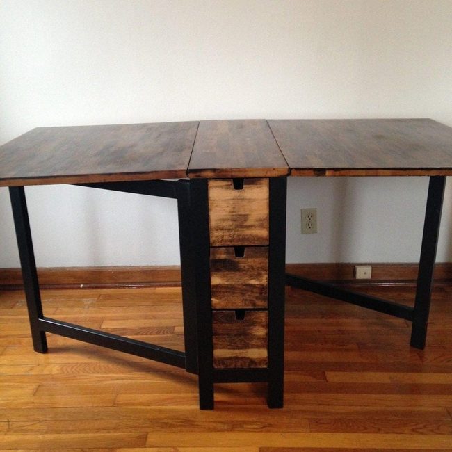 Natural Wood Grain Black Metal Desk