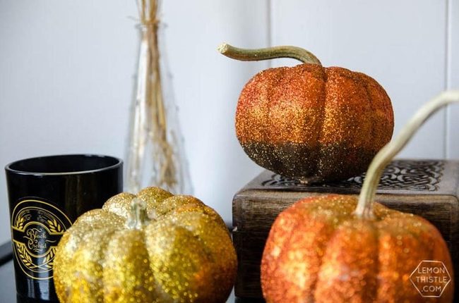 Gold Glitter Pumpkins And Candlelight