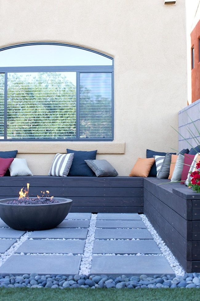 Firelit Patio With Colorful Pillows