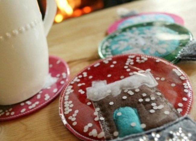 Glossy Red House Coasters Snow