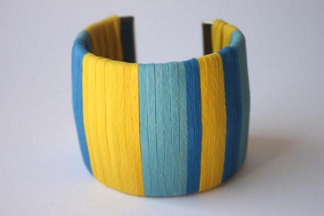 Yellow-Blue Striped Statement Bracelet