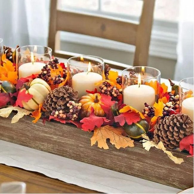 Candlelit Autumn Leaves Centerpiece