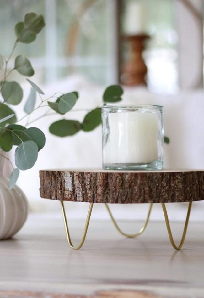 Wood Slice Table Green Accent