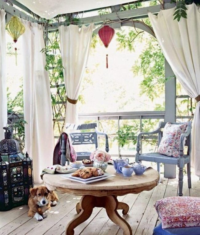 Green Garden View, Blue Chairs