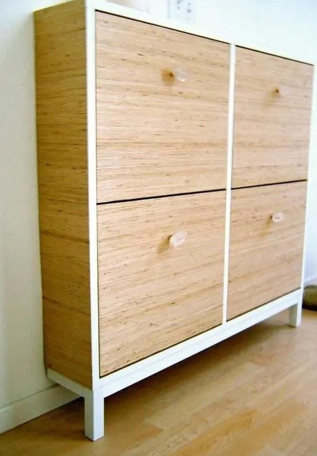 Natural Wood Cabinet, White Trim