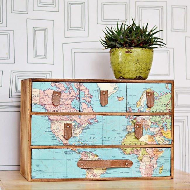 Wooden Map Drawers With Succulent