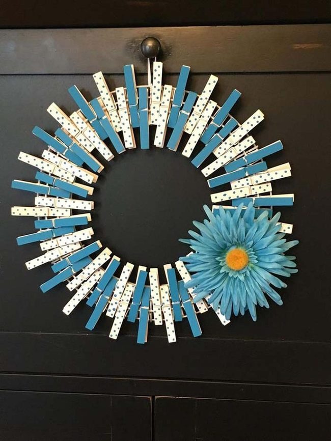Blue Polka Dot Clothespin Wreath