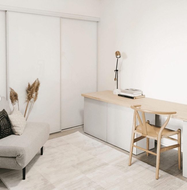Blonde Wood Workspace With Hidden Storage