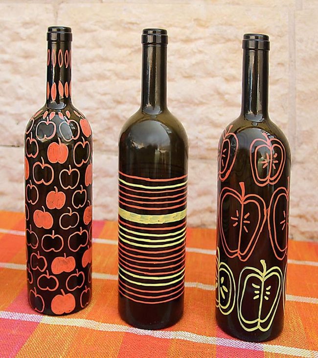 Painted Bottles With Apple Designs