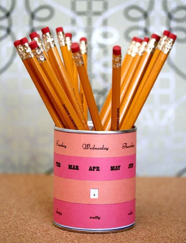 Yellow Pencils, Red Erasers, Striped Tin