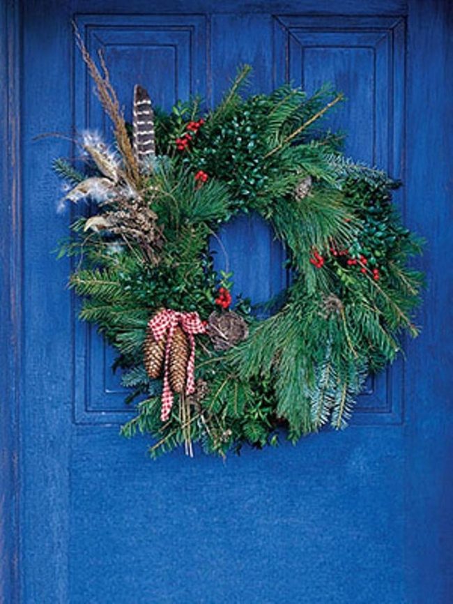 Red Berries On Blue Door
