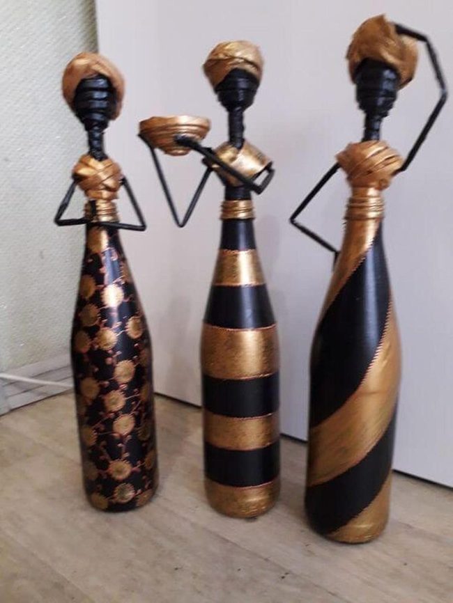 Black And Gold Bottle Sculptures