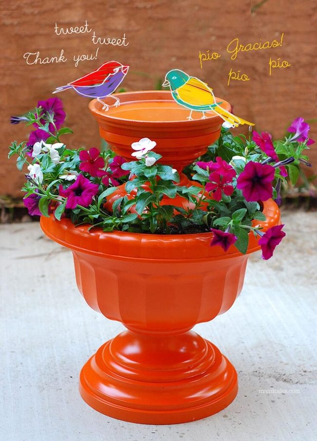 Diy Birdbath With Dollar Store Flowers