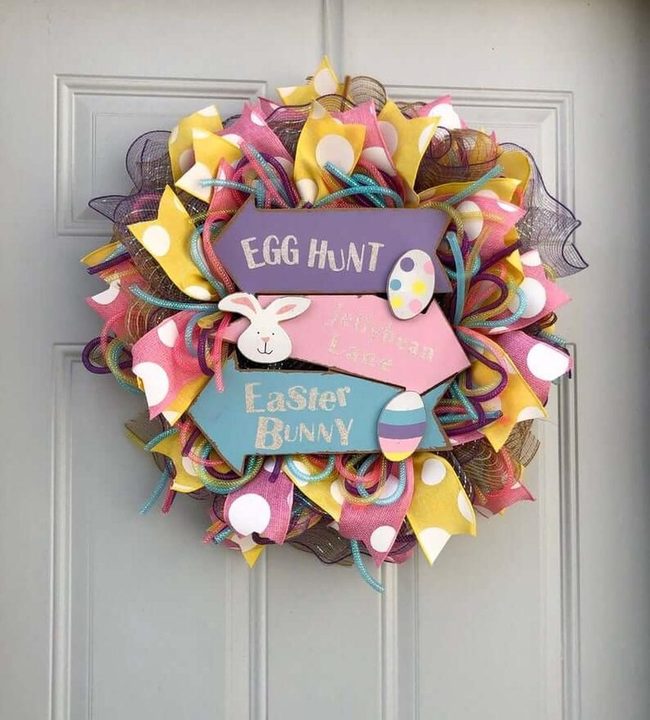 Pastel Wreath, Polka Ribbons, Spring