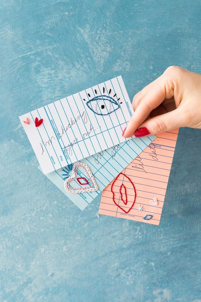 Blue Pink Striped Embroidered Cards