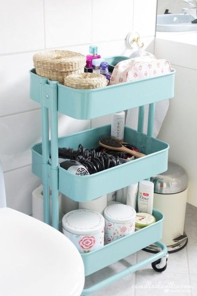 Light Blue Bathroom Storage Cart