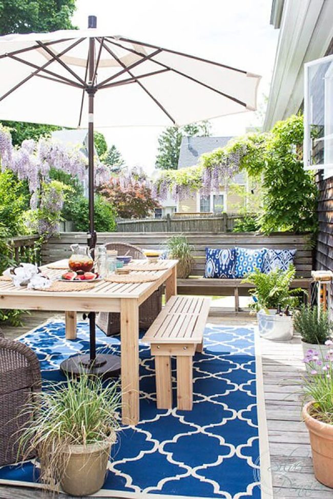 Blue And White Patio Dining