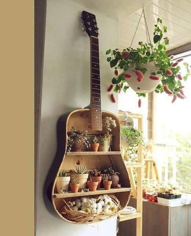 Wooden Guitar Planter Wall Display