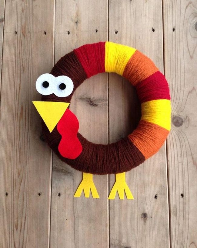 Colorful Yarn Turkey Wreath