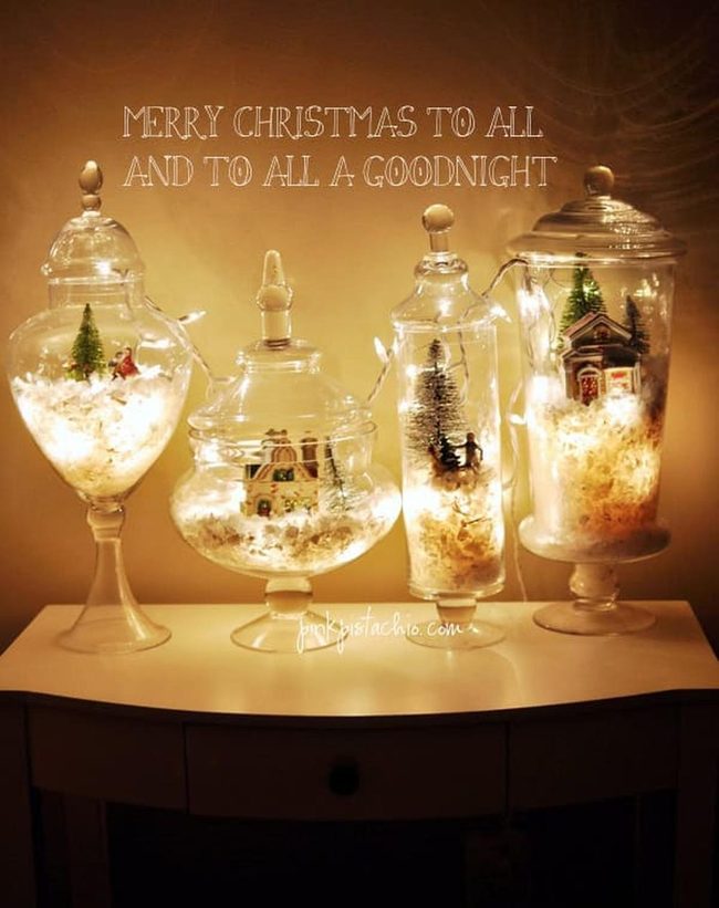 Frosted Glass Jars With Glowing Winter Scenes