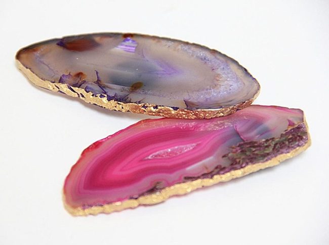 Purple Agate Slices, Gold Trimmed