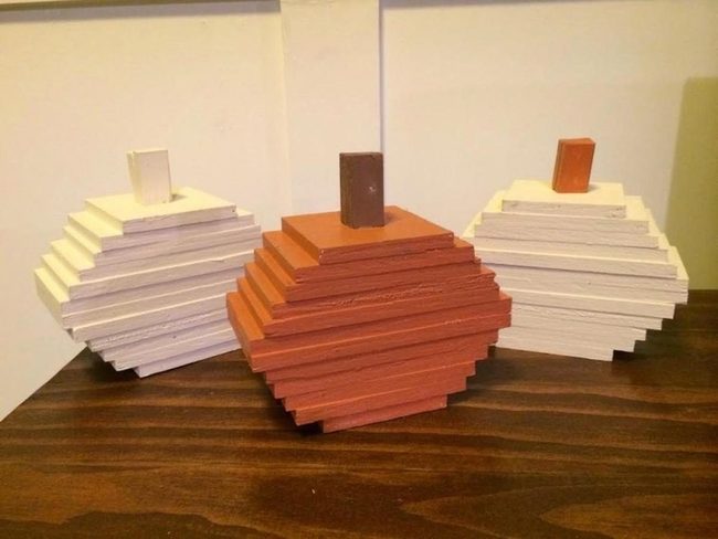 Stacked Wood Pumpkins, White Orange