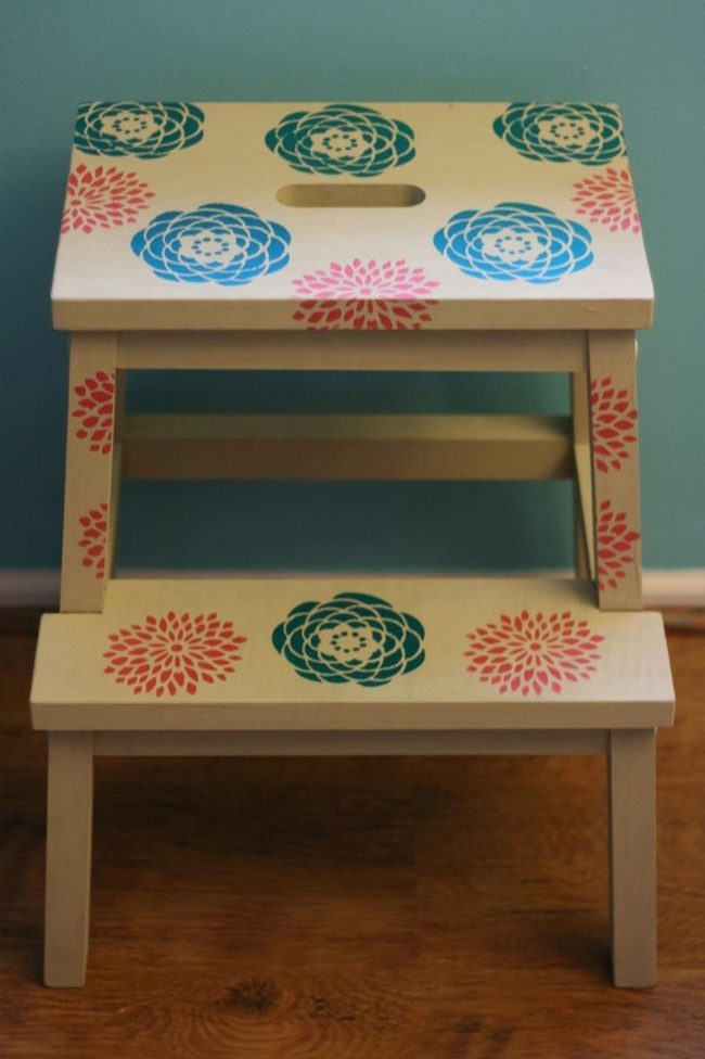 Floral Cream Wood Stools