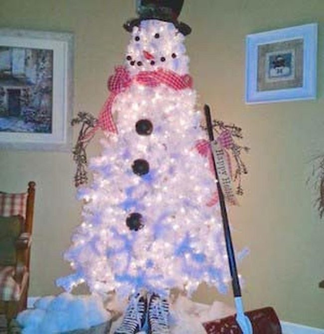 Snowman Tree With White Lights
