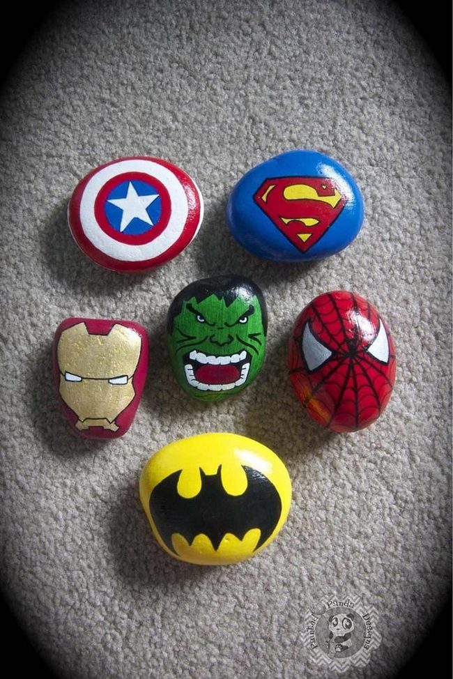 Painted Superhero Stone Paperweights