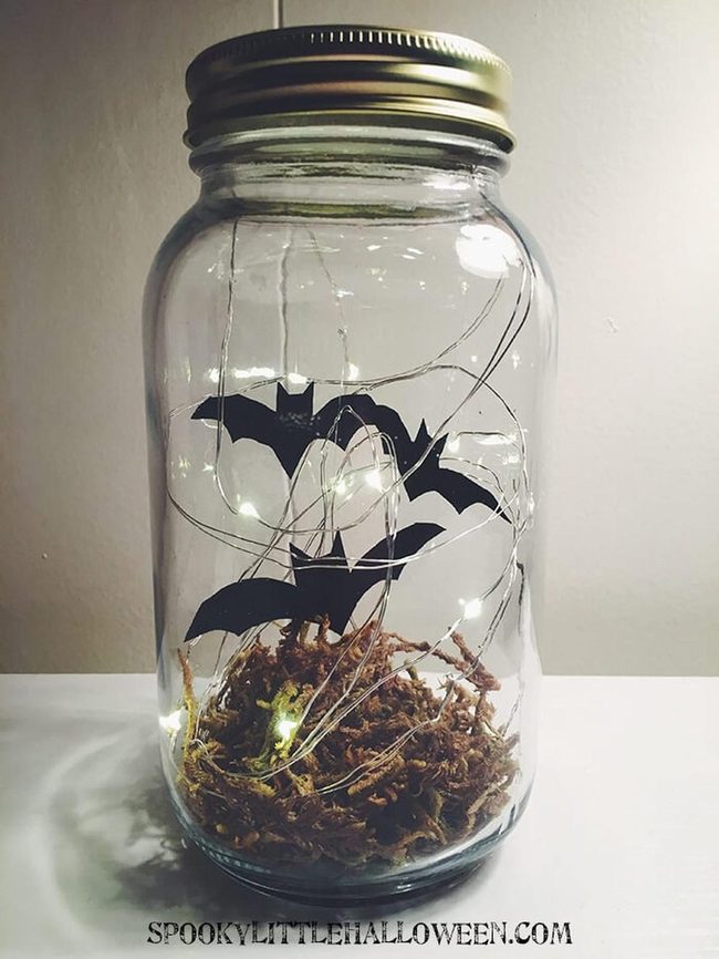 Black Bats Glowing Mason Jar