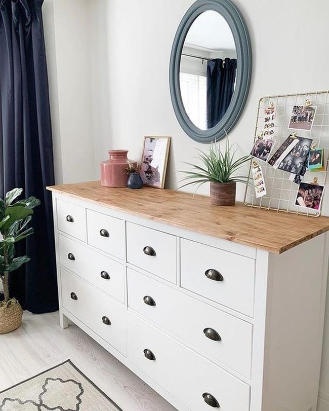 White Dresser With Nature-Inspired Walnut Top