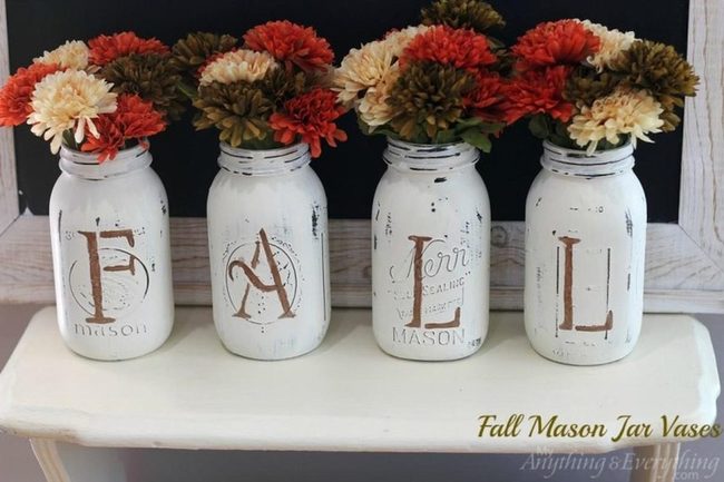 White Fall Jars With Autumn Blooms