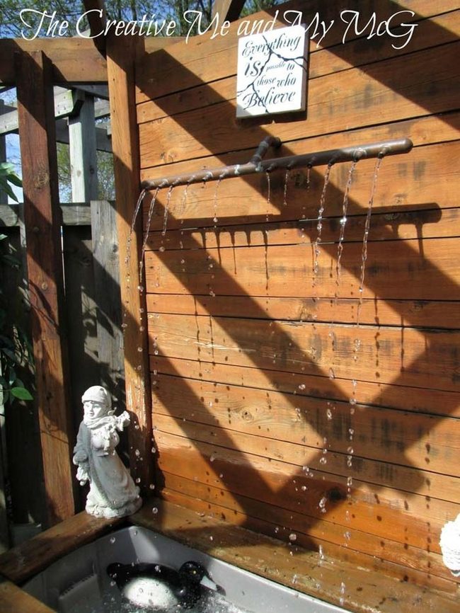 Cascading Water With Rustic Wood