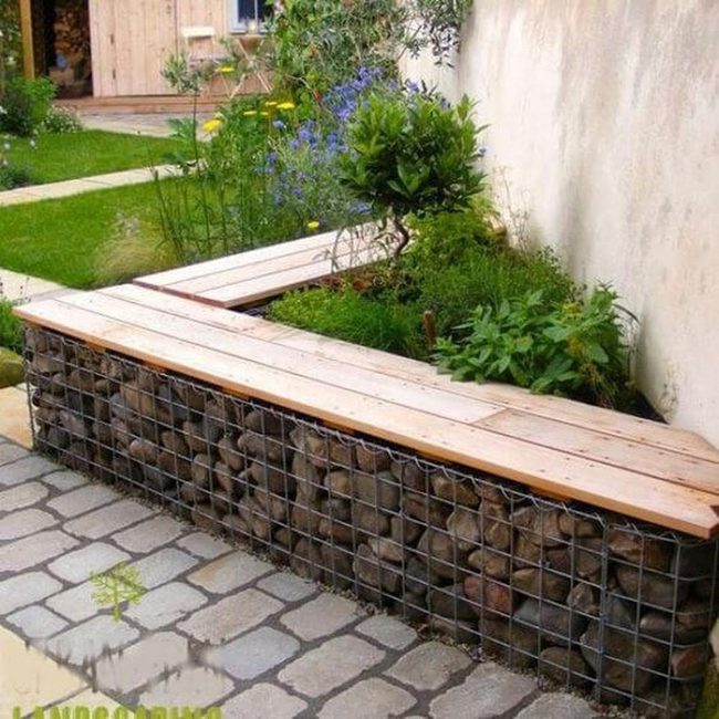 Stone And Wood Garden Bench