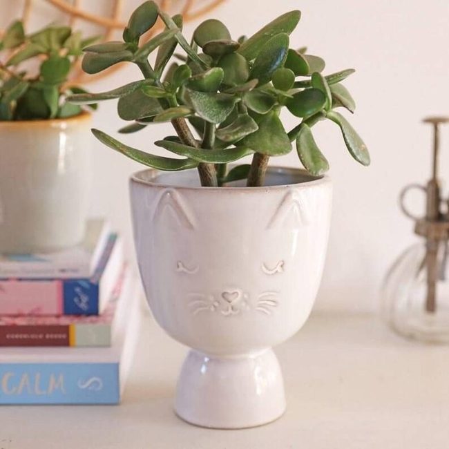 Speckled White Cat Planter
