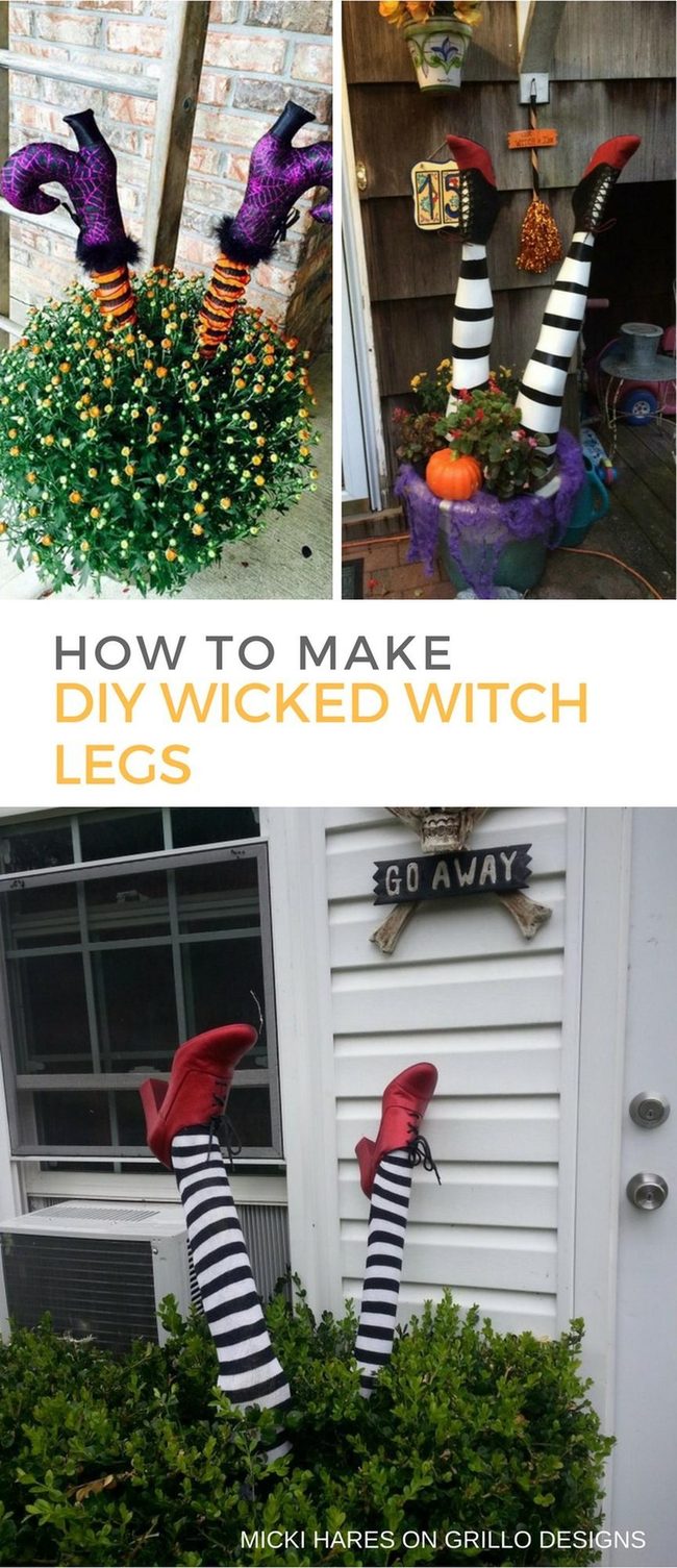 Striped Witch Legs Halloween Planters