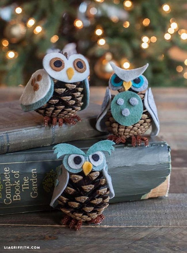 Handmade Pine Cone Owls