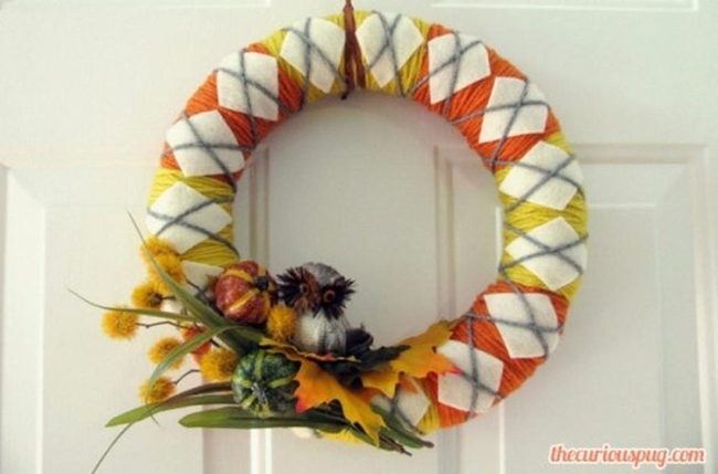 Autumn Yarn Wreath With Owl