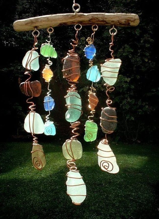 Coastal Glass And Driftwood Mobile